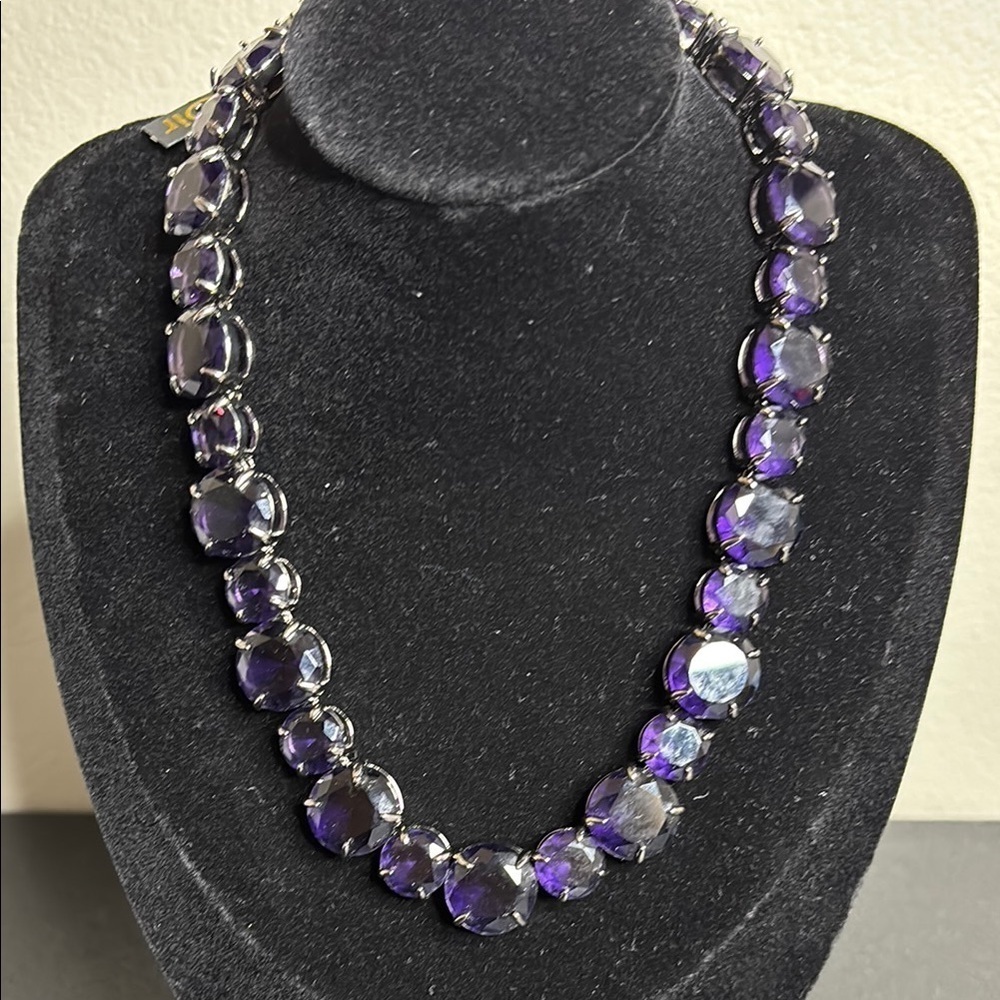 NWT Noir AMETHYST SIMPLE GLASS NECKLACE Purple Gunmetal Statement